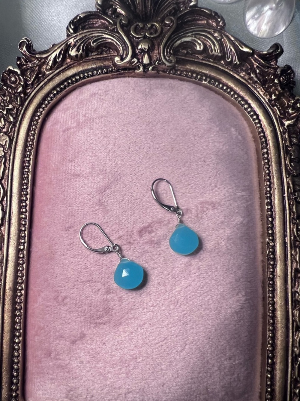 Blue Peruvian Calchedony Drop Dangle Earrings with sterling silver